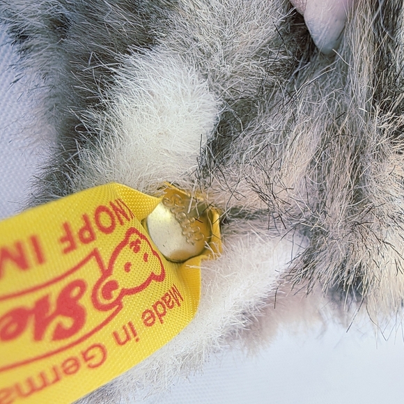 Steiff Snuffi Tabby Cat Plush Button Tag Green Eyes Bow Ribbon 6.5 Inch 077395 - Picture 8 of 10